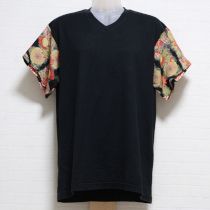 黒和柄縮緬使いカットソー