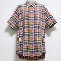 薄荷×赤系チェックロゴパッチシャツ【M】