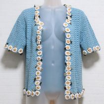 水色マーガレットモチーフカーディガン