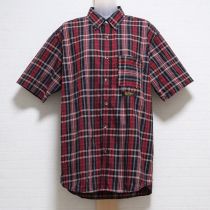 赤×紺系ロゴチェックシャツ【L】
