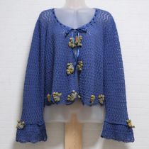 ブルー勿忘草モチーフカーディガン