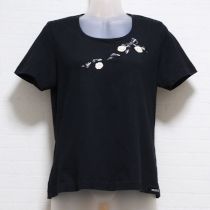 黒リボンカメリア刺繍Tシャツ【L】