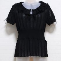 黒透かし編み綿セーター【L】