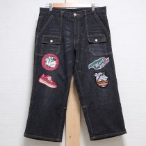 黒スニーカーワッペンハーフデニムパンツ【XL】