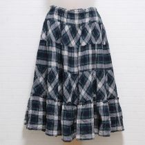 グリーン×紺チェックミディスカート