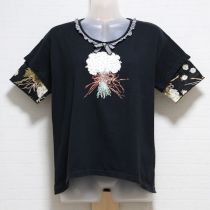 黒マーガレットブーケ別布使いカットソー