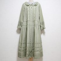 薄荷サテンリボン使いローンワンピース
