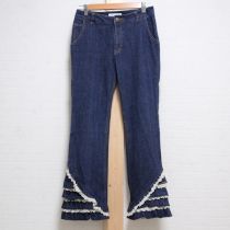 紺裾レース使いデニムパンツ【L】