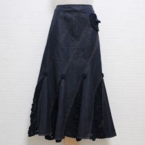 紺チェリーモチーフニット使いデニムスカート