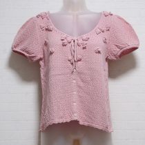 ピンク花モチーフ模様編みカーディガン