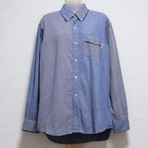 ブルー系ダンガリーパッチワークシャツ【M】