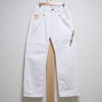 白ウエスタン風刺繍入りデニムパンツ【LL】