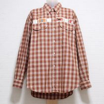 茶系パッチ付きチェックシャツ【M】