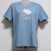 ブルーグレーゆりプリントTシャツ