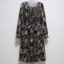 茶系薔薇柄シフォンワンピース【9号】