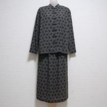 グリーン系薔薇柄ポリブラウス&スカート