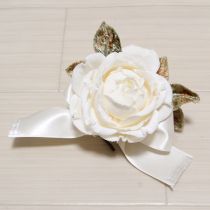 白リボン付き薔薇コサージュ