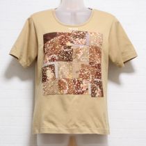 ベージュブルーミングテディパッチワークTシャツ【L】