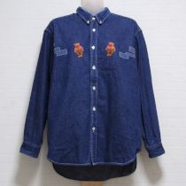 紺くま刺繍デニムブラウス