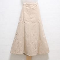 ベージュブルーベル刺繍スカート【L】