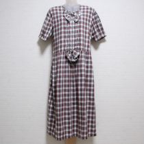 赤系チェックリボン付きワンピース