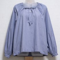 青ギンガムロゴ入りスモックブラウス