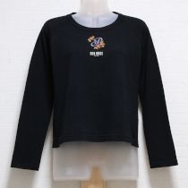 黒【P】花刺繍長Tシャツ【M】
