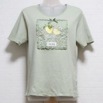 薄荷レモン刺繍入り水玉ゼッケンカットソー