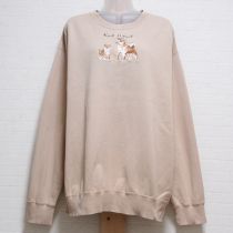 ベージュ犬刺繍トレーナー【L】