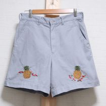 ブルーグレーパイナップル刺繍ショートパンツ