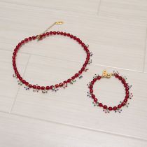 赤系ビーズネックレス&ブレスレット