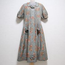 ブルーグレー系花と自転車ワンピース