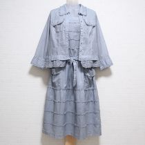ブルーグレーデニムプリントフリル使いジャケット&ワンピース【3(9号)】