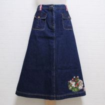 青ベリーテールラビット刺繍デニムスカート【4(L)】