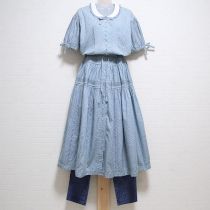 ブルー系勿忘草ワンピース&ドロワーズバッグ付き
