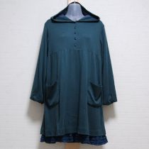 グリーン系ピコフリル使いフード付きチュニック