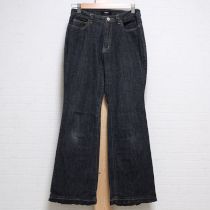 黒段々裾ドットチュールレースデニムパンツ【M】