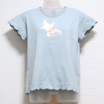 ブルーグレー天使プリント羽根つきTシャツ