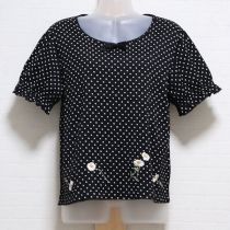 黒水玉雛菊刺繍カットソー【4(L)】
