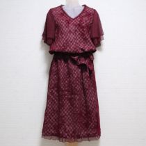 ボルドーチェックオンブーケプリントワンピース【3(9号)】