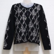 黒格子小花刺繍ニットカーディガン