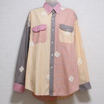 オレンジ系ネーム付きパッチワークシャツ【M】
