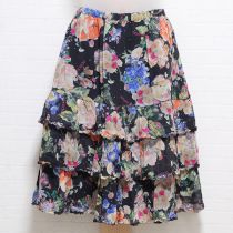 黒花柄シフォン段々スカート【9号】