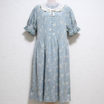 ブルーグレーレースフラワーポリワンピース