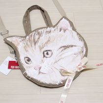 ベージュ系猫プリント2WAYバッグ