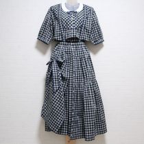 グリーン系チェックワンピース&吊スカート