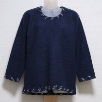 青トリミングパイルカットソー