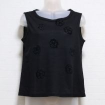 黒フロッキーカメリアノースリーブカットソー
