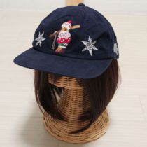 紺スキーくま刺繍キャップ