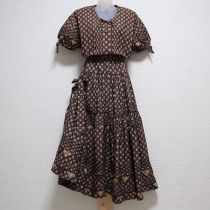 茶水玉小花柄パッチワークワンピース